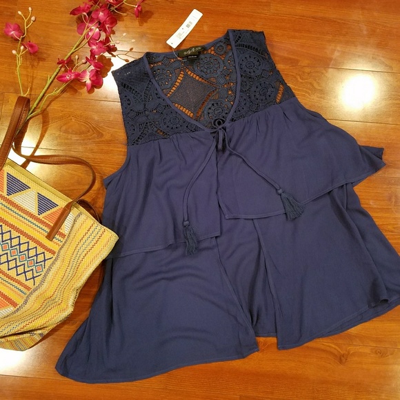 August Silk Indigo Sweater Lace Vest Size M - Picture 2 of 6